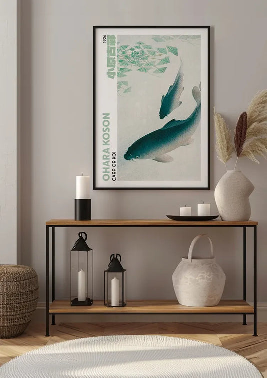 Ohara Koson karper canvas schilderij aan de wand in de hal