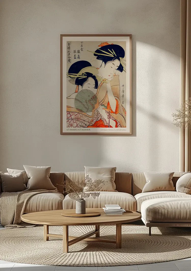 Kitagawa Two Women Kimono Fan Japanese Woodblock Painting