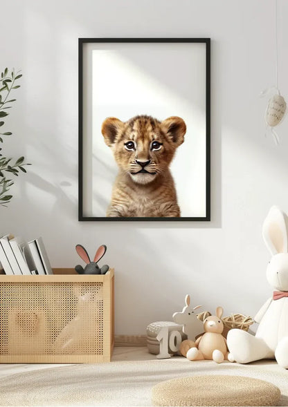 Niedliches Löwenjunges Goldenes Fell Große Augen Verspielt Porträt Gemälde