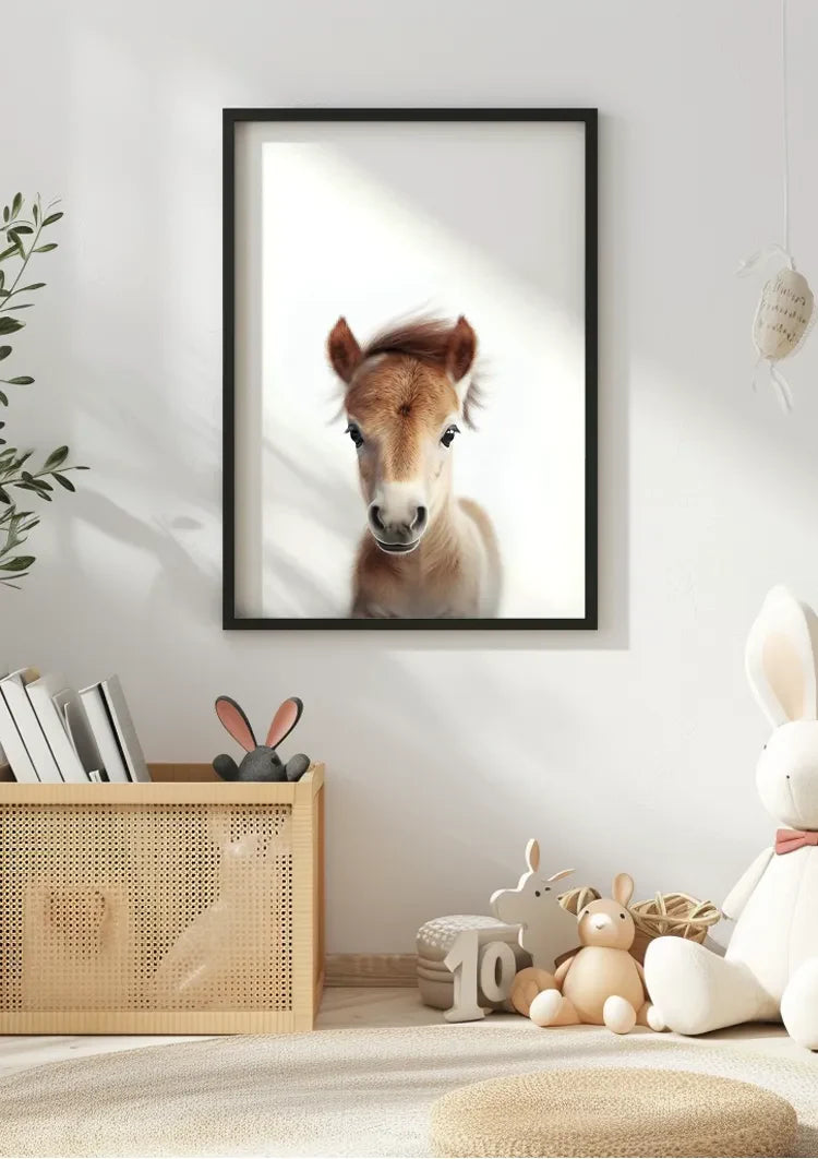 Niedliches Fohlen Braunes Fell Große Augen Weiße Nase Sanftes Porträt Gemälde