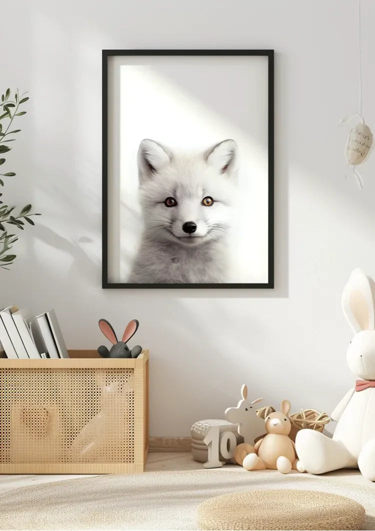 Weißer Fuchs Zwei Farbige Augen Weiches Fell Porträt Minimalistisches Gemälde