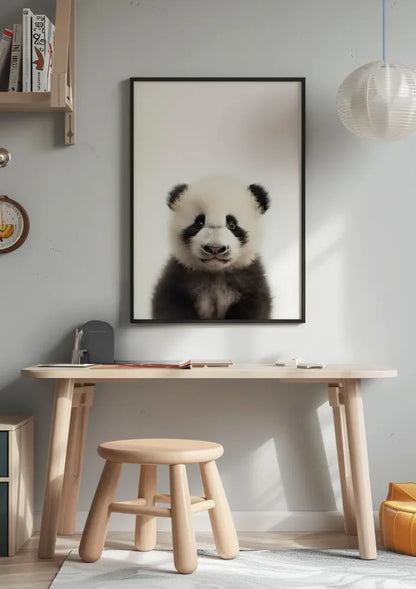 Niedlicher Pandabär Große Augen Schwarz-weißes Fell Spielerisches Porträt Gemälde