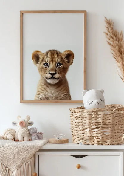 Niedliches Löwenjunges Goldenes Fell Große Augen Verspielt Porträt Gemälde