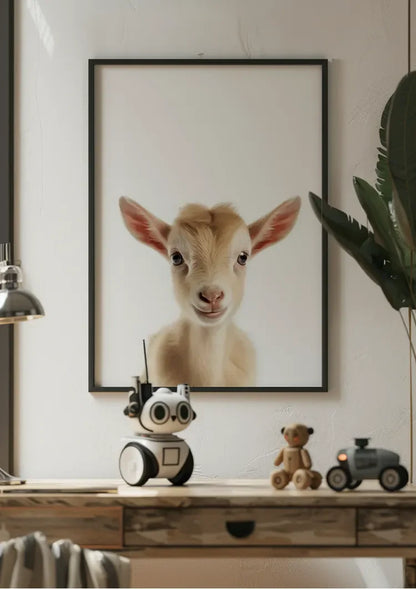 Niedliche Ziege Große rosa Ohren Neugieriger Blick Helles Porträt Gemälde