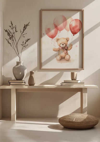 Teddybär Rosa Ballons Aquarell Niedliches Kinderzimmer Gemälde
