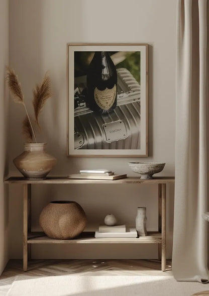 Silver RIMOWA Suitcase with Champagne Bottle Luxury Painting