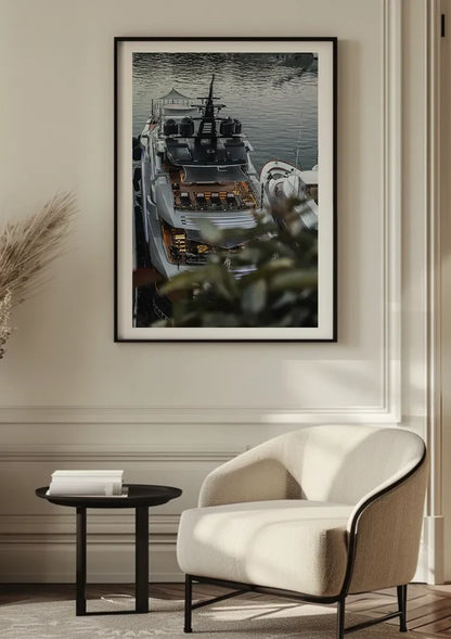 Luxury White Yacht Moored in Calm Water Painting