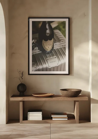 Silver RIMOWA Suitcase with Champagne Bottle Luxury Painting