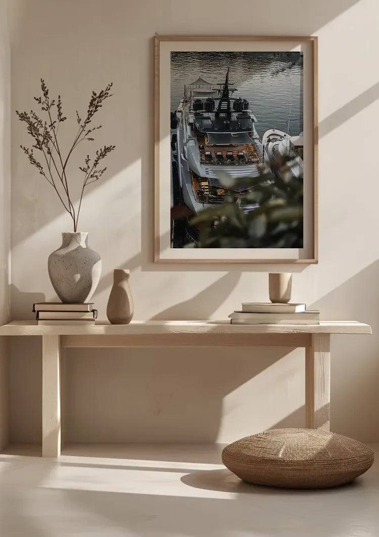 Luxury White Yacht Moored in Calm Water Painting