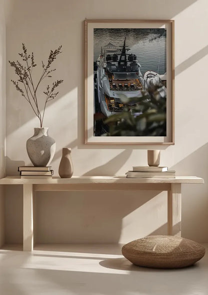 Luxury White Yacht Moored in Calm Water Painting