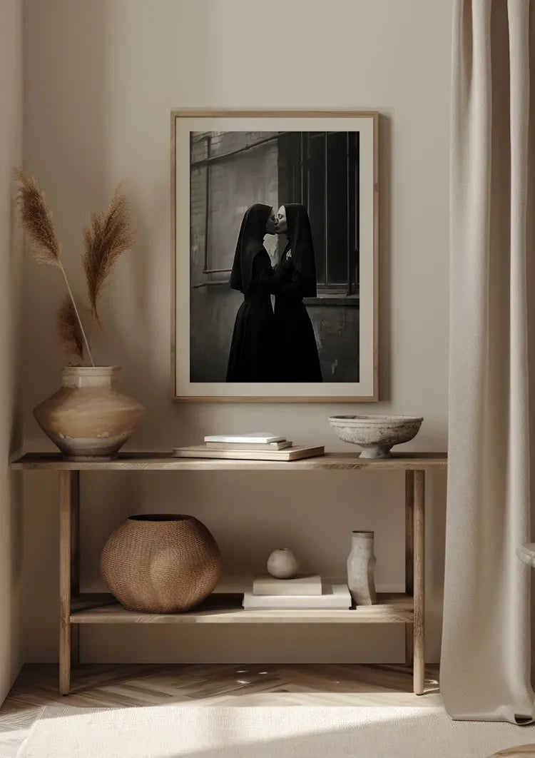 Zwei Nonnen küssend Schwarz-Weiß-Kunstfotografie Gemälde