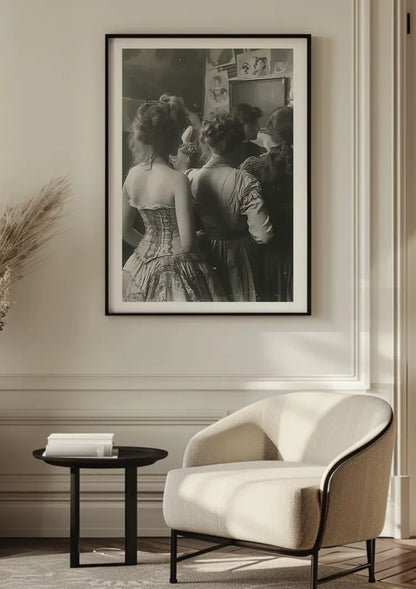 Victorian Ladies in a Row Vintage Black and White Painting