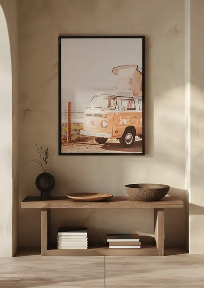 Vintage Volkswagen Camper Bus on the Beach Retro Painting