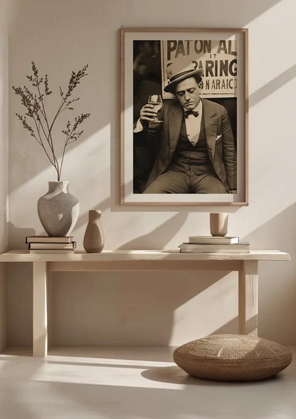 Eleganter Mann mit Cocktail Vintage Sepia Porträt Gemälde