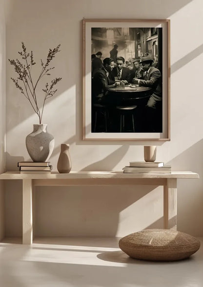 Men at Bar Table in Vintage Pub Black and White Painting