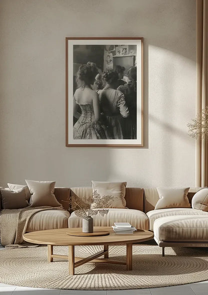 Vintage Ladies in a Row Black and White Elegant Retro Painting
