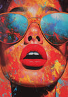 Woman Sunglasses Red Lips Colorful Paint Surreal Pop Art Painting