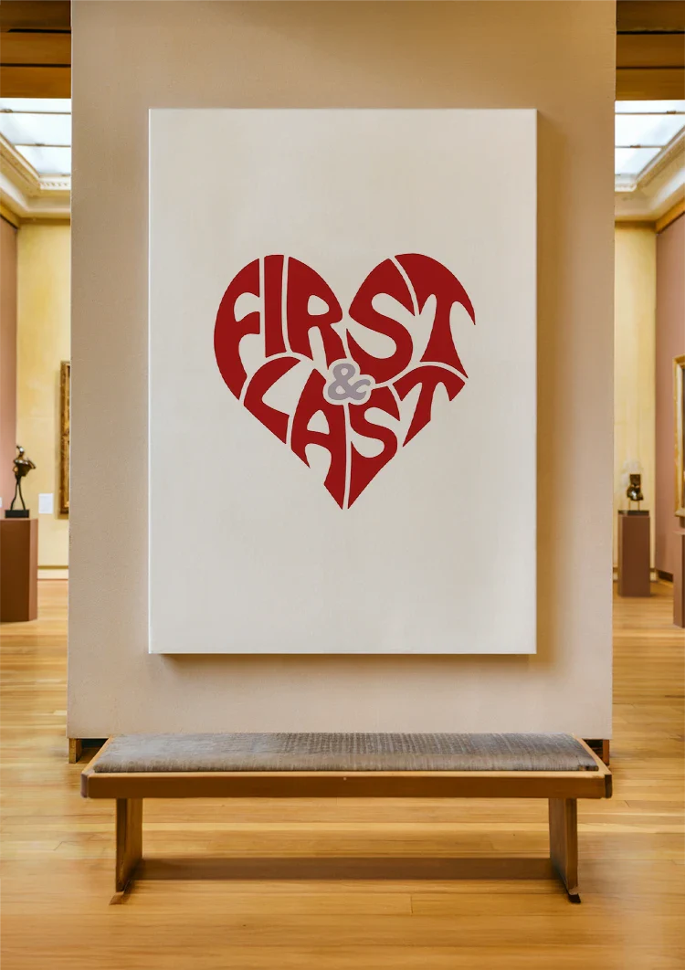 First and Last Rood Hart Typografie Romantisch Liefde Schilderij