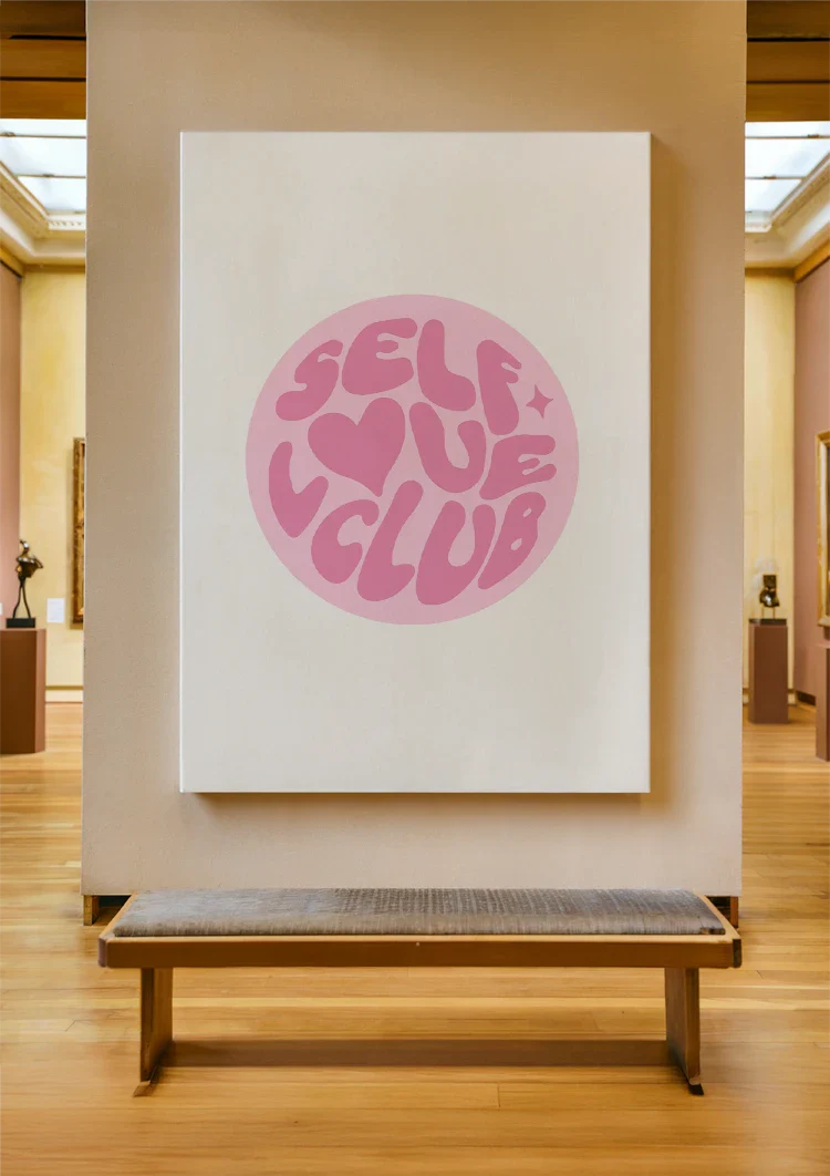 Self Love Club Roze Cirkel Typografie Zelfliefde Vrouwelijk Schilderij