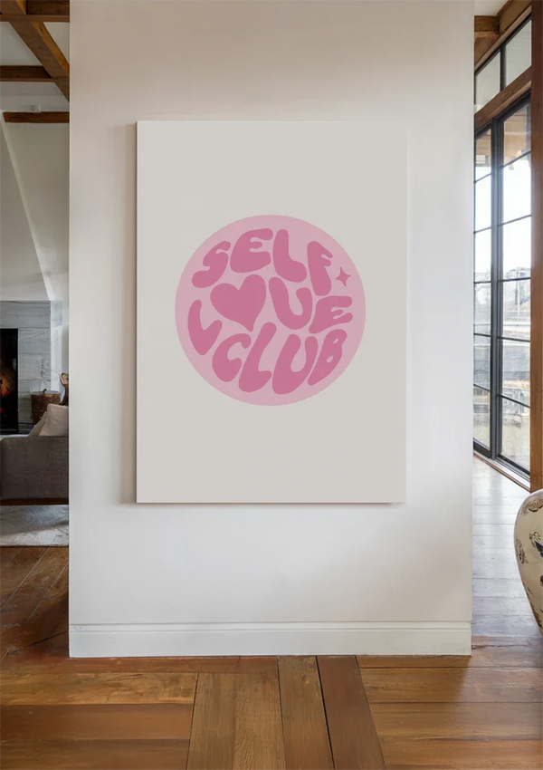 Self Love Club Roze Cirkel Typografie Zelfliefde Vrouwelijk Schilderij