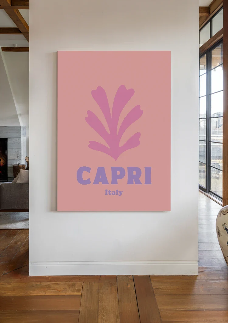 Capri Italien Retro Poster Rosa Blatt Minimalistisches Reiseplakat Gemälde
