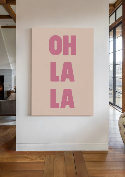 Oh La La Pink Typography Beige Background Playful Pop Art Painting