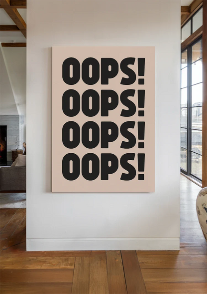 Hoppla, sich wiederholender schwarzer Text, rosa Hintergrund, spielerische Typografie, Pop-Art-Gemälde