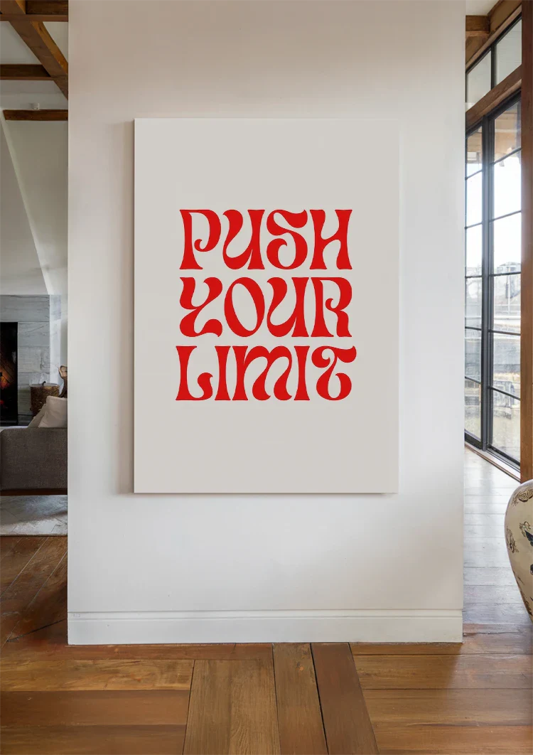 "Push Your Limit" Rot Verformte Typografie Motivation Weißer Hintergrund Gemälde