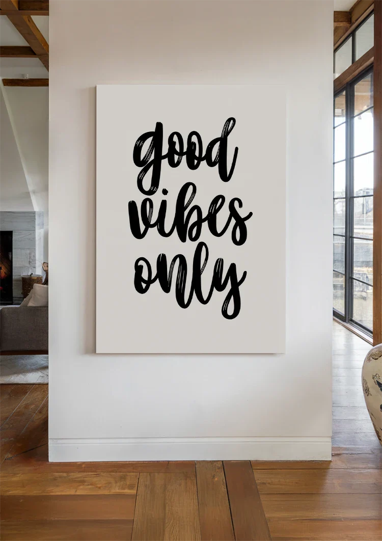 Good Vibes Only Schwarze Handschrift Weißer Hintergrund Positives Minimalistisches Gemälde