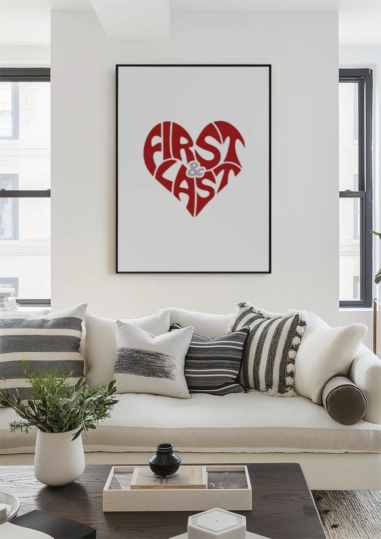 First and Last Rood Hart Typografie Romantisch Liefde Schilderij