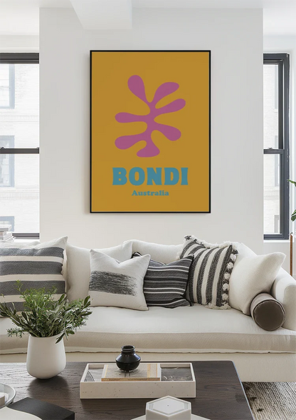 Bondi Australien Retro Poster Rosa Blume Gelb Orange Pop Art Malerei