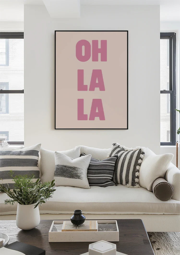 Oh La La Pink Typography Beige Background Playful Pop Art Painting