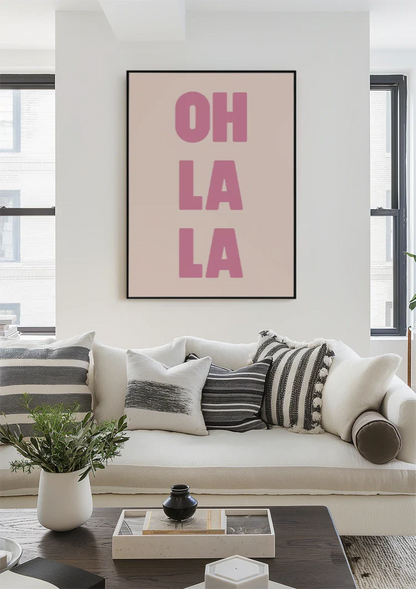 Oh La La Pink Typography Beige Background Playful Pop Art Painting