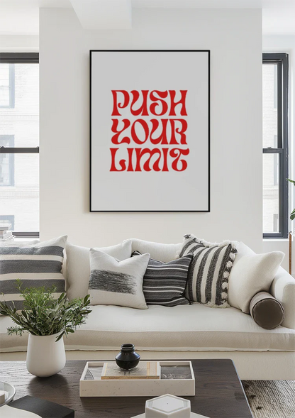 "Push Your Limit" Rot Verformte Typografie Motivation Weißer Hintergrund Gemälde