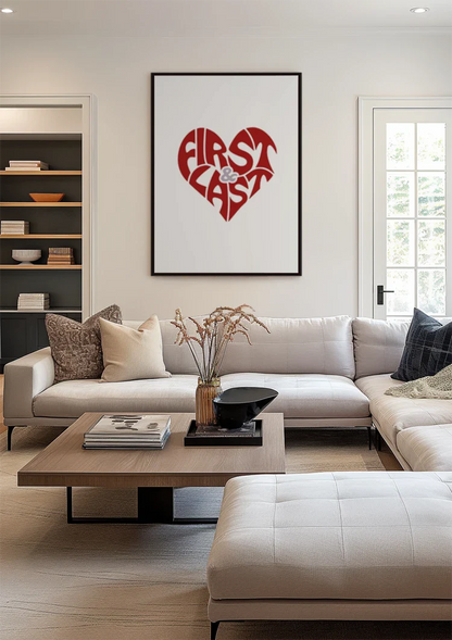 First and Last Rood Hart Typografie Romantisch Liefde Schilderij