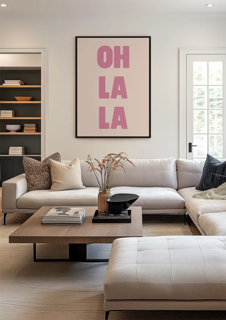 Oh La La Pink Typography Beige Background Playful Pop Art Painting