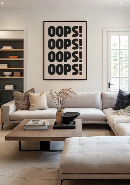 Hoppla, sich wiederholender schwarzer Text, rosa Hintergrund, spielerische Typografie, Pop-Art-Gemälde