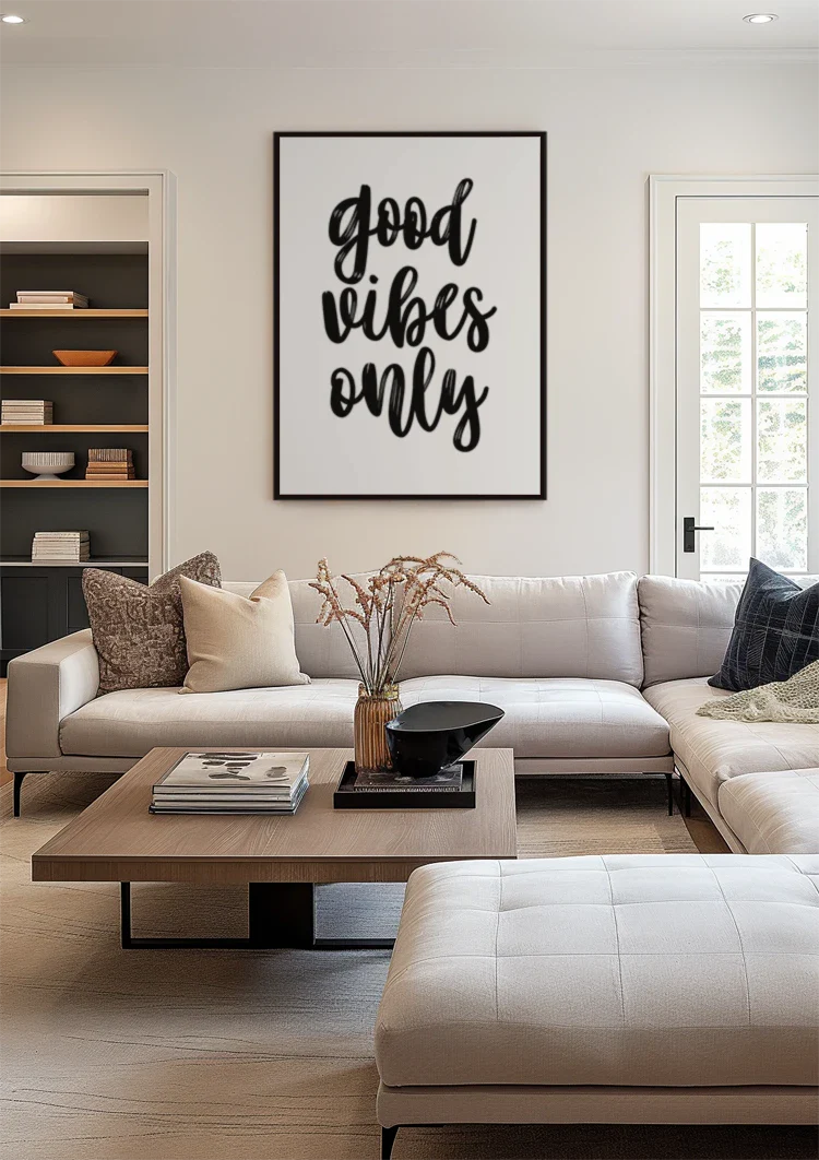 Good Vibes Only Schwarze Handschrift Weißer Hintergrund Positives Minimalistisches Gemälde