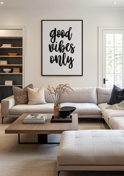 Good Vibes Only Schwarze Handschrift Weißer Hintergrund Positives Minimalistisches Gemälde