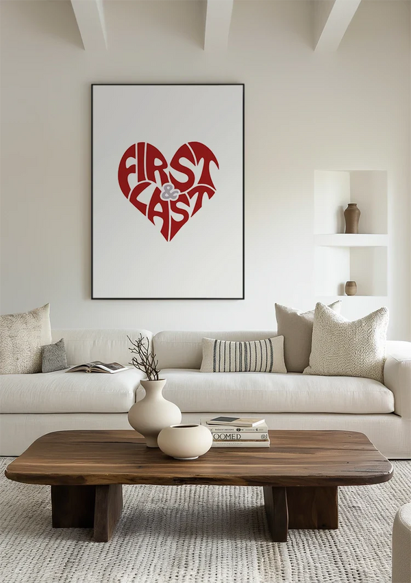 First and Last Rood Hart Typografie Romantisch Liefde Schilderij