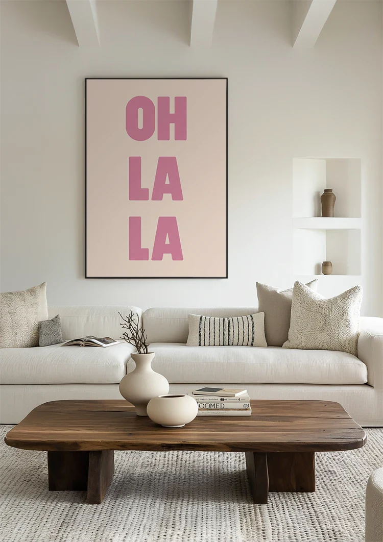 Oh La La Pink Typography Beige Background Playful Pop Art Painting