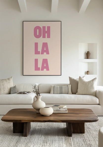Oh La La Pink Typography Beige Background Playful Pop Art Painting