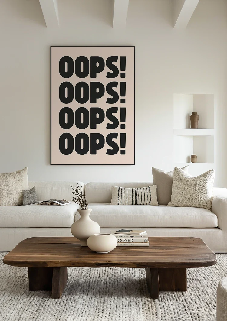 Hoppla, sich wiederholender schwarzer Text, rosa Hintergrund, spielerische Typografie, Pop-Art-Gemälde