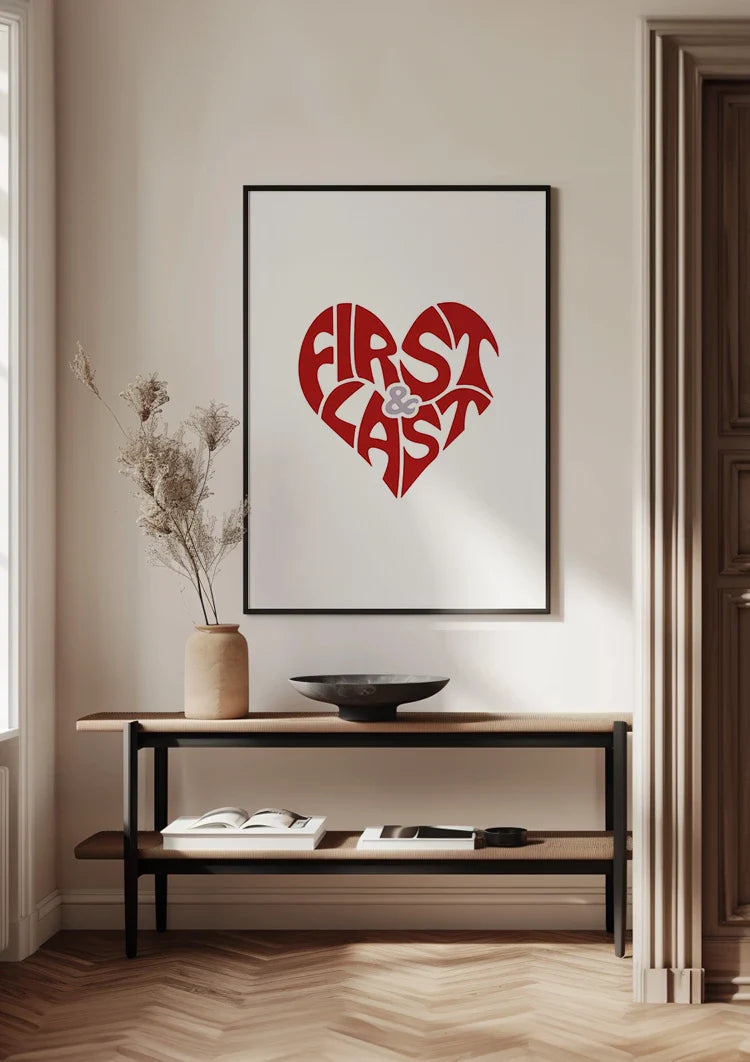 First and Last Rood Hart Typografie Romantisch Liefde Schilderij