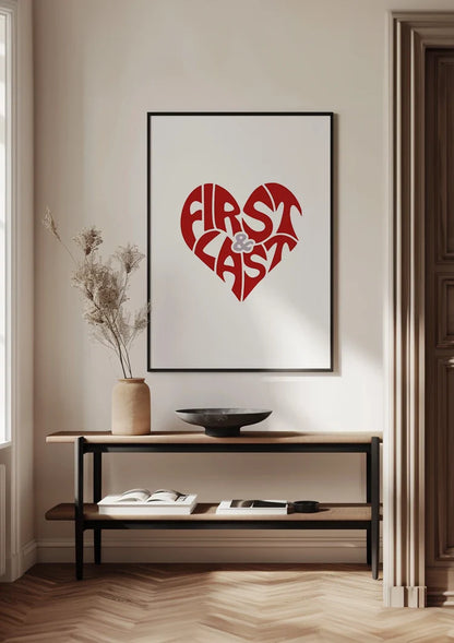 First and Last Rood Hart Typografie Romantisch Liefde Schilderij