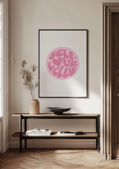 Self Love Club Roze Cirkel Typografie Zelfliefde Vrouwelijk Schilderij