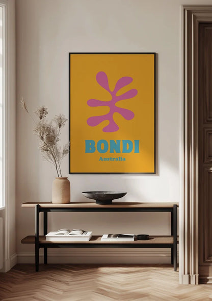 Bondi Australien Retro Poster Rosa Blume Gelb Orange Pop Art Malerei