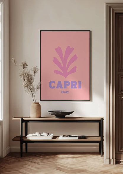Capri Italien Retro Poster Rosa Blatt Minimalistisches Reiseplakat Gemälde