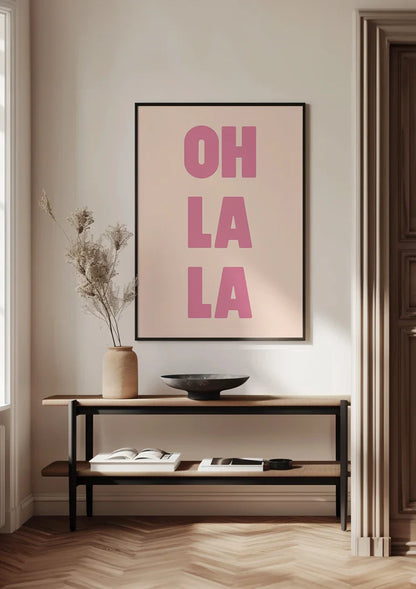Oh La La Pink Typography Beige Background Playful Pop Art Painting
