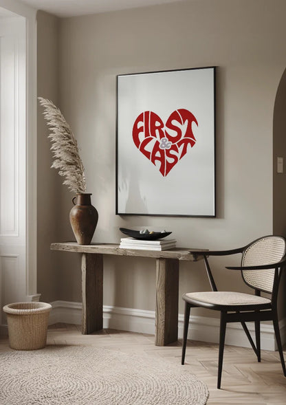 First and Last Rood Hart Typografie Romantisch Liefde Schilderij